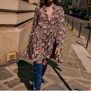 Sezane Leana Floral Mini Long Sleeve Dress